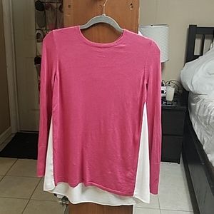 Loft Mixed Media Pink and White Sweater